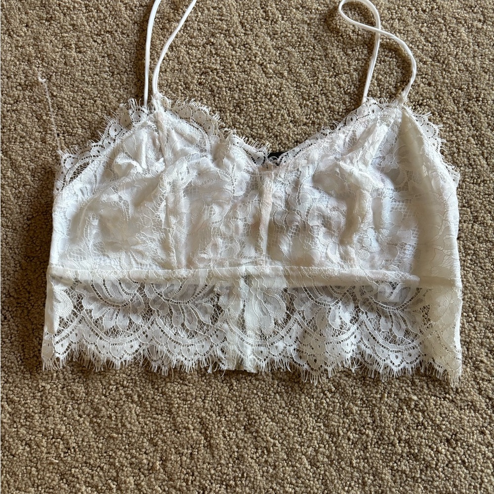Topshop White Lace Camisole Tank Top Adjustable Strap Zipper Women's US 8 Free